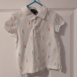Polo by Ralph Lauren White Kids Polo with Multicolor Pastel Pony Embroidery
